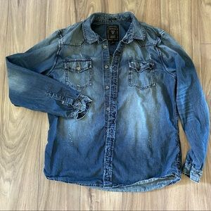 GUESS distressed button up shirt